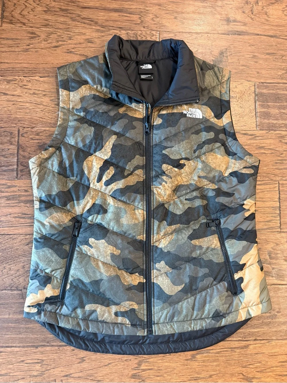 The North Face Camo Puffer Vest in Green and Tan